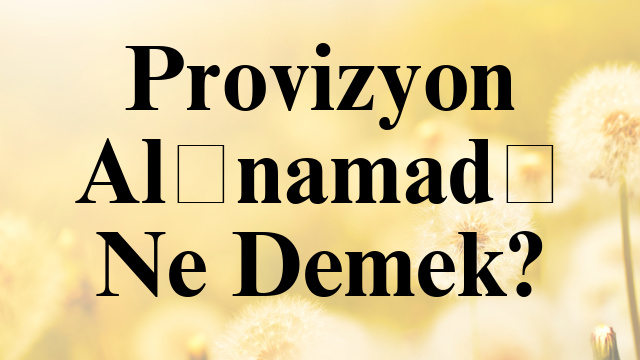 Provizyon Alınamadı Ne Demek?